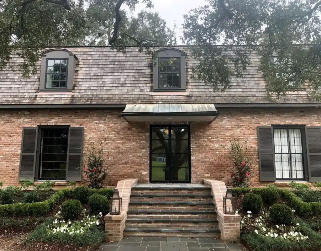 Rebuilt front landscape on an older Baton Rouge home