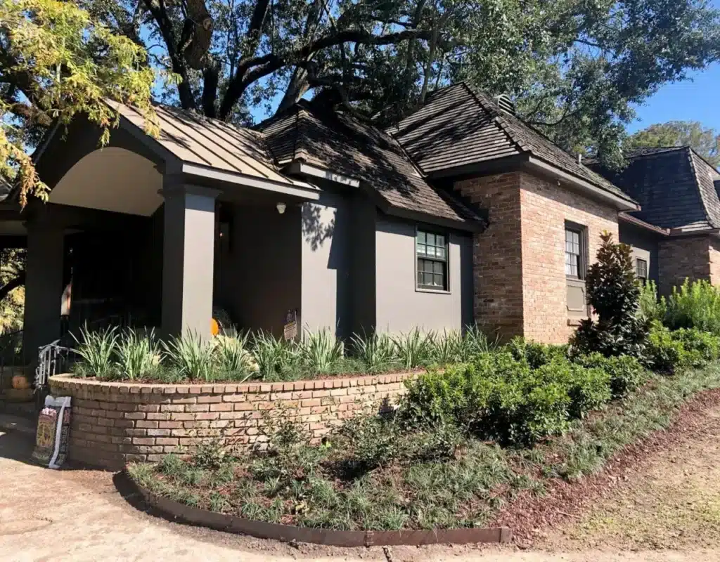 Raised brick bed with new plantings in Baton Rouge, LA