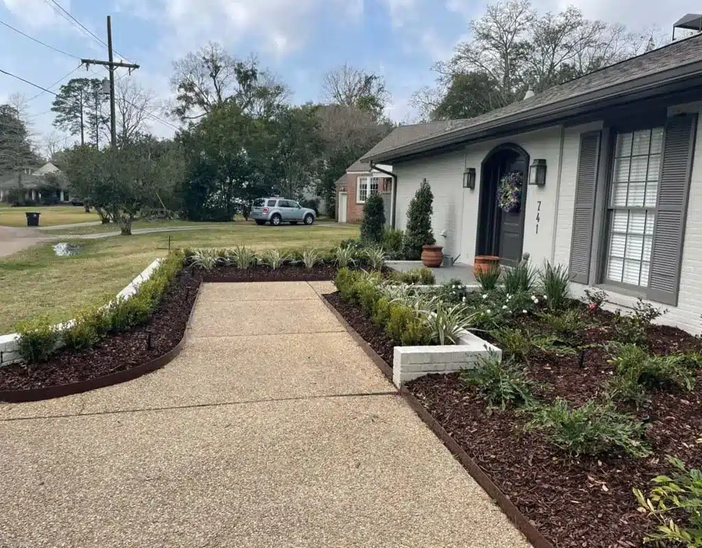 New beds lining a front walk in St. Amant, LA